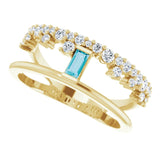 14K Gold Straight Baguette Natural London Blue Topaz & Natural Diamond Negative Space Ring – 4mm Stones - Yellow Gold - view 5