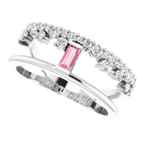 14K Gold Straight Baguette Natural Pink Tourmaline & Natural Diamond Negative Space Ring – 4x2mm - White Gold - view 5