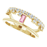 14K Gold Straight Baguette Natural Pink Tourmaline & Natural Diamond Negative Space Ring – 4x2mm - Yellow Gold - view 5