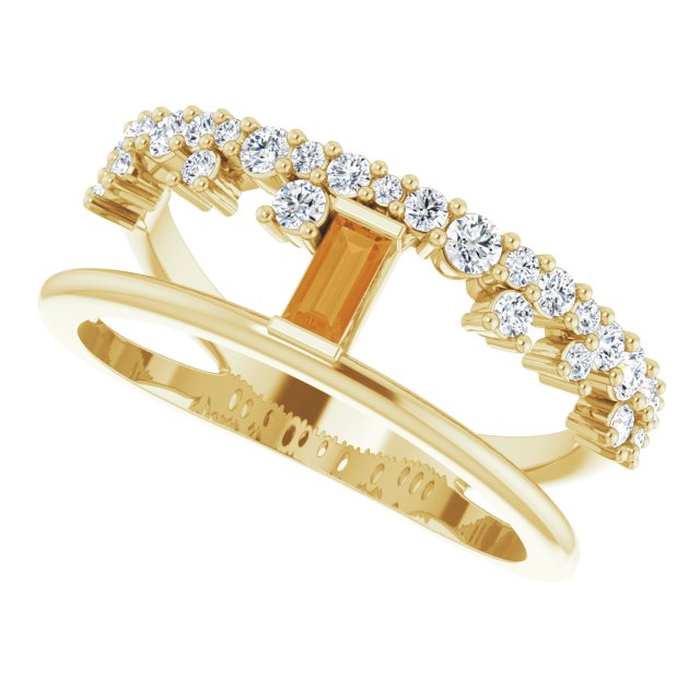 14K Gold Straight Baguette Natural Citrine & Natural Diamond Negative Space Ring - Yellow Gold - view 5