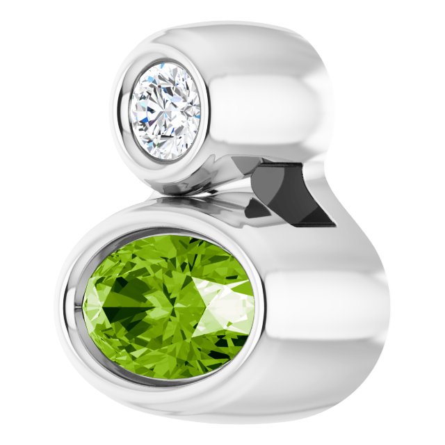 14K Gold Oval Natural Peridot Bezel-Set Necklace or Slide Pendant - White Gold - view 5