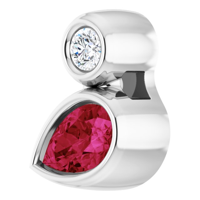 14K Gold Oval Natural Ruby Bezel-Set Necklace or Slide Pendant - White Gold - view 5
