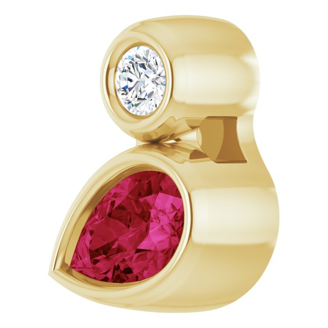14K Gold Oval Natural Ruby Bezel-Set Necklace or Slide Pendant - Yellow Gold - view 5