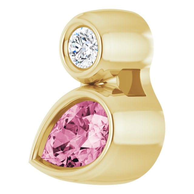 14K Gold Oval Natural Pink Tourmaline Bezel-Set Necklace or Slide Pendant - Yellow Gold - view 5