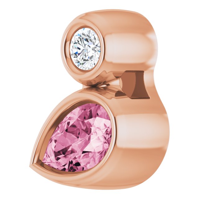 14K Gold Oval Natural Pink Tourmaline Bezel-Set Necklace or Slide Pendant - Rose Gold - view 7