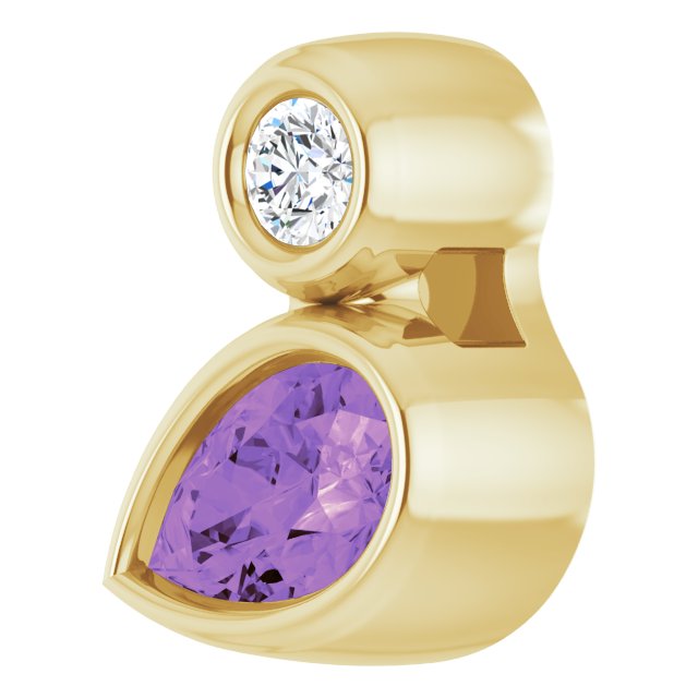 14K Gold Oval Natural Amethyst Bezel-Set Necklace or Slide Pendant - Yellow Gold - view 5