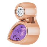 14K Gold Oval Natural Amethyst Bezel-Set Necklace or Slide Pendant - Rose Gold - view 7