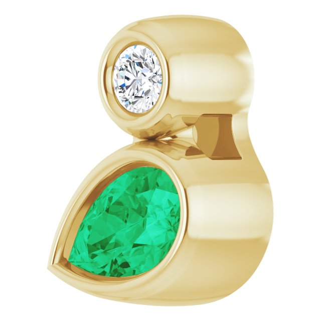 14K Gold Oval Natural Emerald Bezel-Set Necklace or Slide Pendant - Yellow Gold - view 5