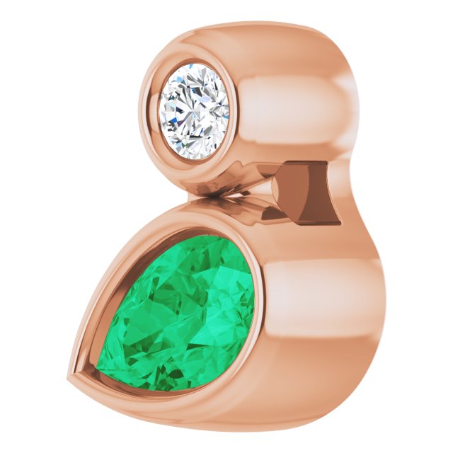 14K Gold Oval Lab-Grown Emerald Bezel-Set Necklace or Slide Pendant - Rose Gold - view 7