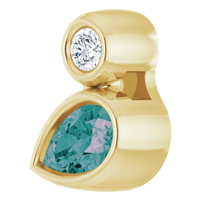 14K Gold Oval Lab-Grown Alexandrite Bezel-Set Necklace or Slide Pendant - Yellow Gold - view 5