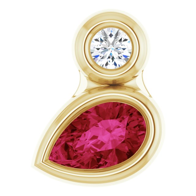 14K Gold Oval Natural Ruby Bezel-Set Necklace or Slide Pendant - Yellow Gold - view 4