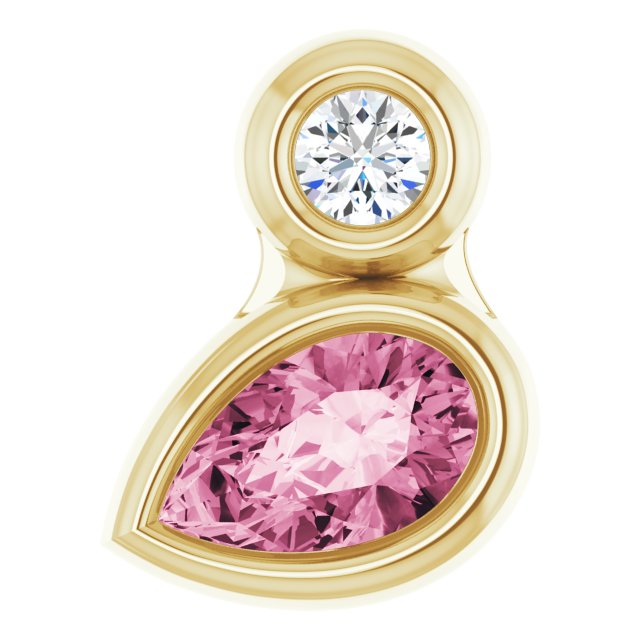 14K Gold Oval Natural Pink Tourmaline Bezel-Set Necklace or Slide Pendant - Yellow Gold - view 4