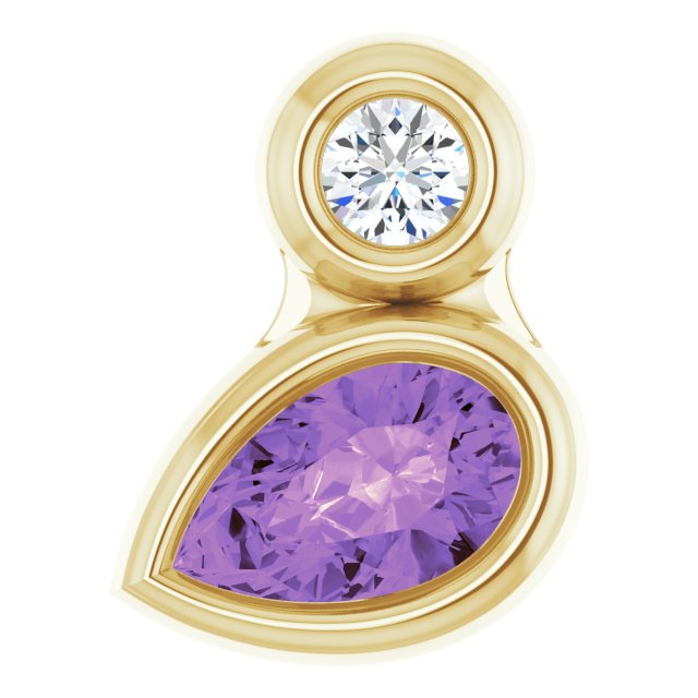 14K Gold Oval Natural Amethyst Bezel-Set Necklace or Slide Pendant - Yellow Gold - view 4