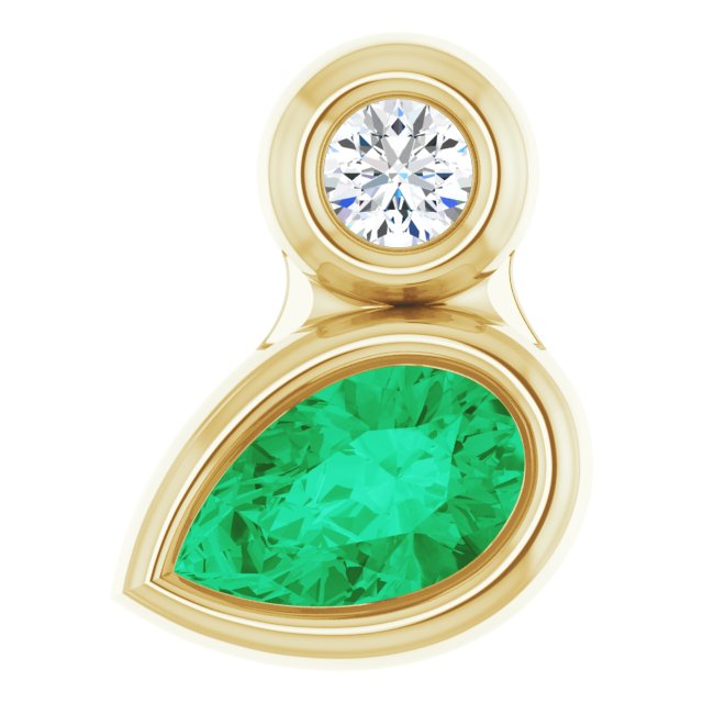 14K Gold Oval Natural Emerald Bezel-Set Necklace or Slide Pendant - Yellow Gold - view 4