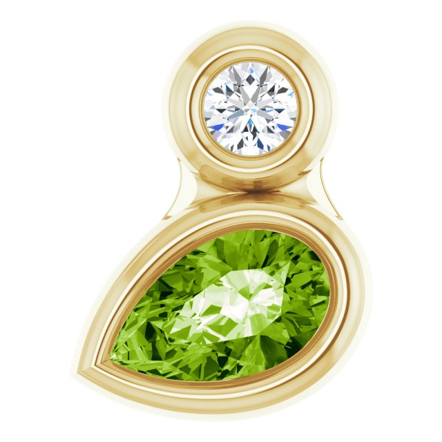 14K Gold Oval Natural Peridot Bezel-Set Necklace or Slide Pendant - Yellow Gold - view 4