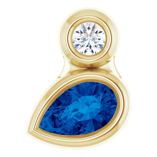 14K Gold Oval Lab-Grown Blue Sapphire Bezel-Set Necklace or Slide Pendant - Yellow Gold - view 4