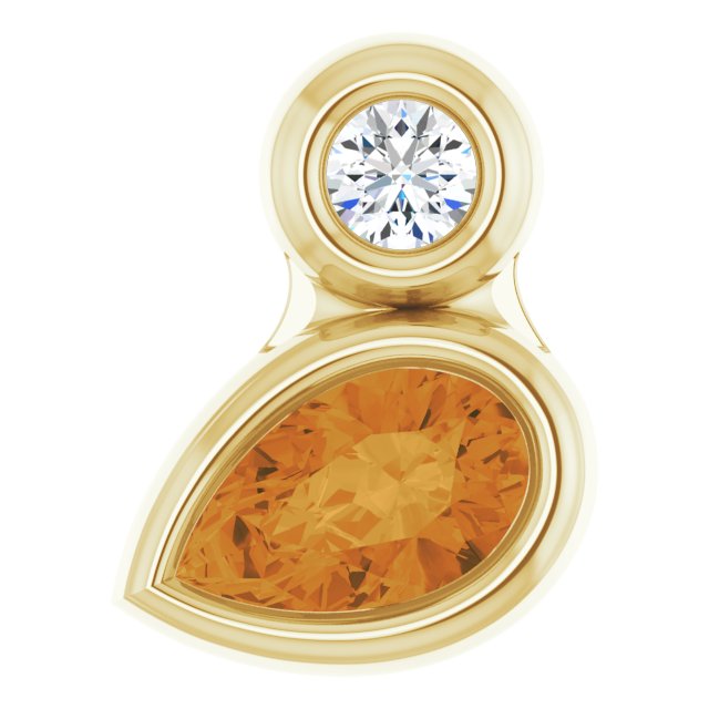 14K Gold Oval Natural Citrine Bezel-Set Necklace or Slide Pendant - Yellow Gold - view 4