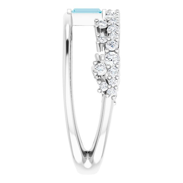 Platinum Straight Baguette Natural London Blue Topaz & Natural Diamond Negative Space Ring – 4mm Stones - view 4