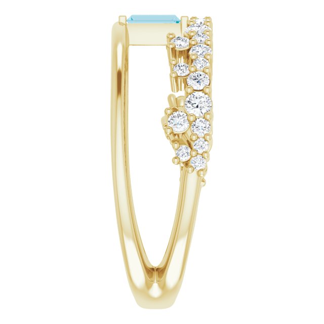 14K Gold Straight Baguette Natural London Blue Topaz & Natural Diamond Negative Space Ring – 4mm Stones - Yellow Gold - view 4