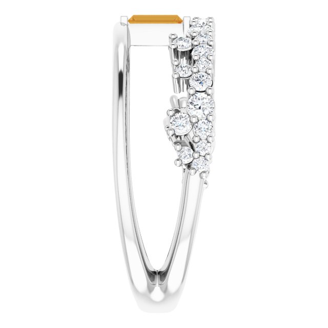 14K Gold Straight Baguette Natural Citrine & Natural Diamond Negative Space Ring - White Gold - view 4