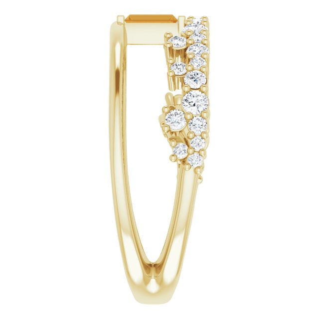 14K Gold Straight Baguette Natural Citrine & Natural Diamond Negative Space Ring - Yellow Gold - view 4