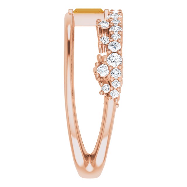 14K Gold Straight Baguette Natural Citrine & Natural Diamond Negative Space Ring - Rose Gold - view 4