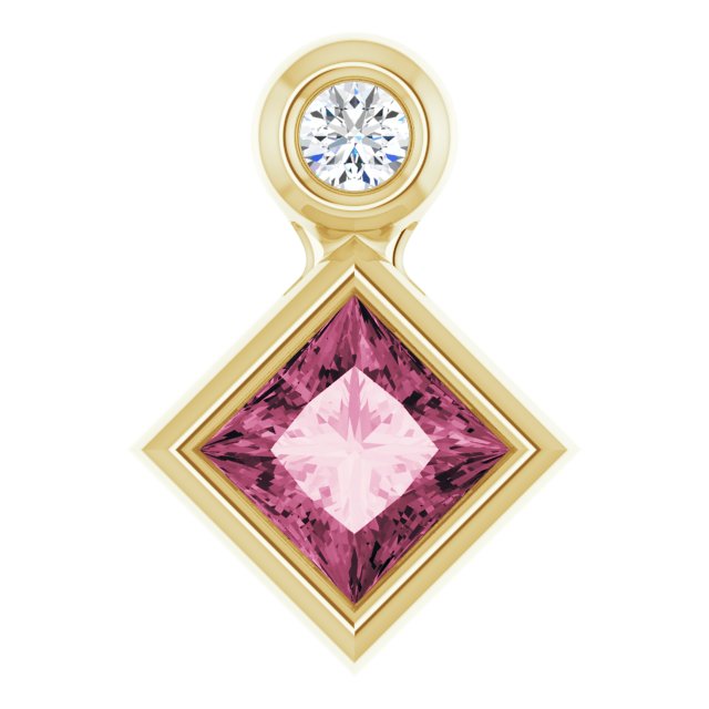 14K Gold Oval Natural Pink Tourmaline Bezel-Set Necklace or Slide Pendant - Yellow Gold - view 4