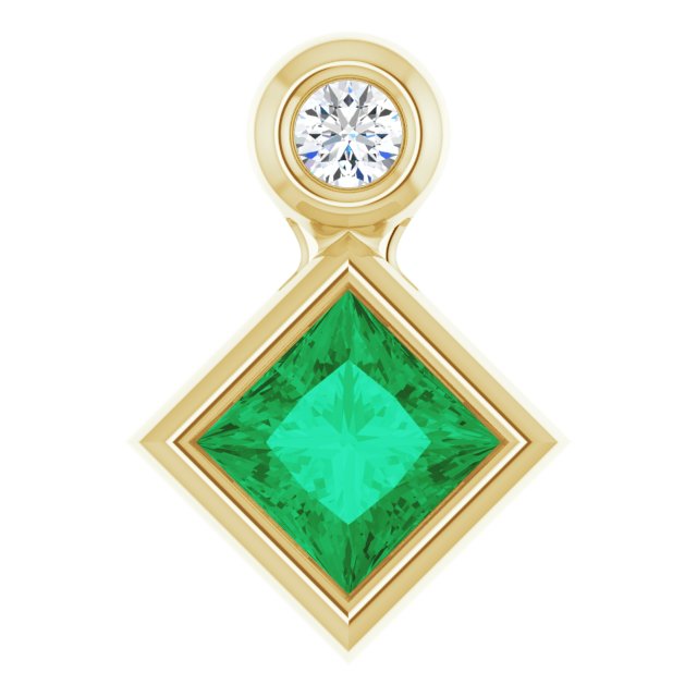 14K Gold Oval Lab-Grown Emerald Bezel-Set Necklace or Slide Pendant - Yellow Gold - view 4