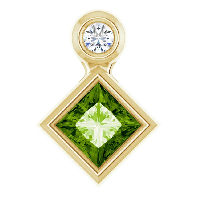 14K Gold Oval Natural Peridot Bezel-Set Necklace or Slide Pendant - Yellow Gold - view 4