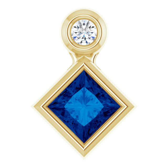 14K Gold Oval Lab-Grown Blue Sapphire Bezel-Set Necklace or Slide Pendant - Yellow Gold - view 4
