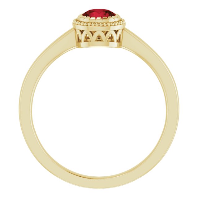 14K Gold Natural Garnet Milgrain Bezel-Set Solitaire Birthstone Ring - Yellow Gold - view 2
