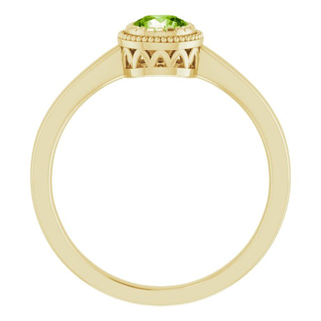 14K Gold Natural Peridot Milgrain Bezel-Set Solitaire Birthstone Ring - view 2