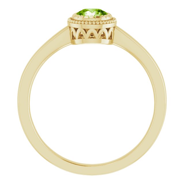 14K Gold Natural Peridot Milgrain Bezel-Set Solitaire Birthstone Ring - view 2