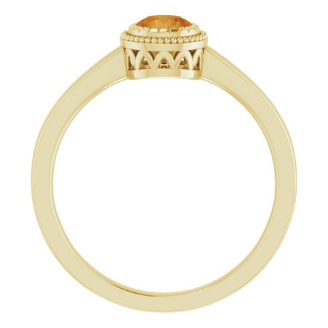 14K Gold Natural Citrine Milgrain Bezel-Set Solitaire Birthstone Ring - view 2