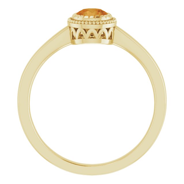 14K Gold Natural Citrine Milgrain Bezel-Set Solitaire Birthstone Ring - view 2