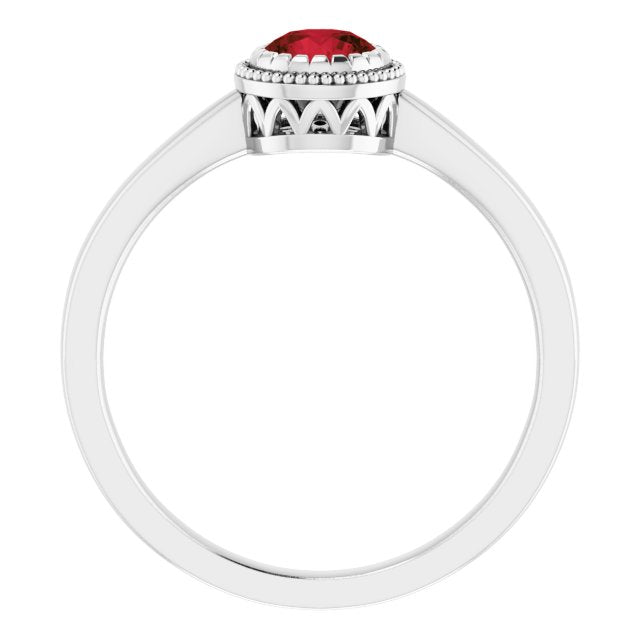 14K Gold Natural Garnet Milgrain Bezel-Set Solitaire Birthstone Ring - White Gold - view 2