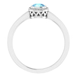 14K Gold Natural Aquamarine Milgrain Bezel-Set Solitaire Birthstone Ring - White Gold - view 2