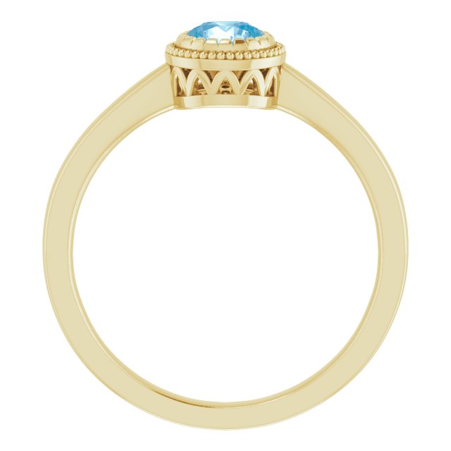 14K Gold Natural Swiss Blue Topaz Milgrain Bezel-Set Solitaire Birthstone Ring - Yellow Gold - view 2