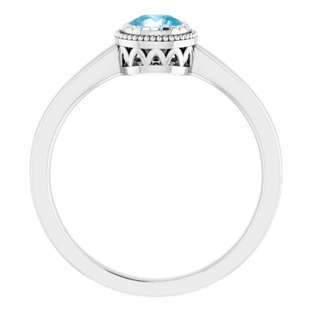 14K Gold Natural Swiss Blue Topaz Milgrain Bezel-Set Solitaire Birthstone Ring - White Gold - view 2