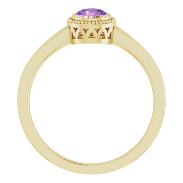 14K Gold Natural Amethyst Milgrain Bezel-Set Solitaire Birthstone Ring - Yellow Gold - view 2