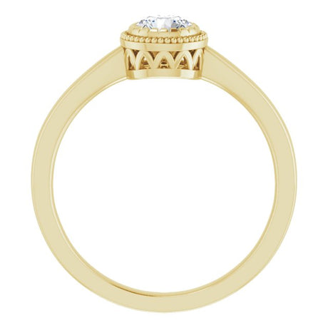 14K Gold Natural White Sapphire Milgrain Bezel-Set Solitaire Birthstone Ring - view 2
