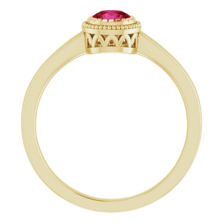 14K Gold Natural Ruby Milgrain Bezel-Set Solitaire Birthstone Ring - view 2