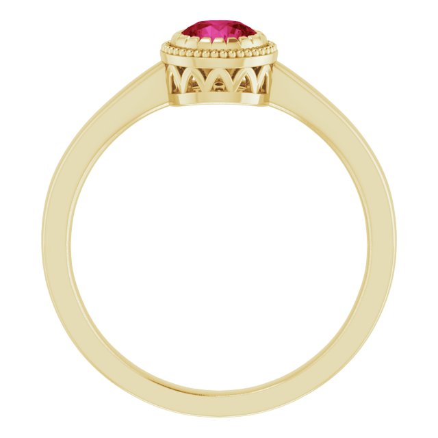 14K Gold Natural Ruby Milgrain Bezel-Set Solitaire Birthstone Ring - view 2