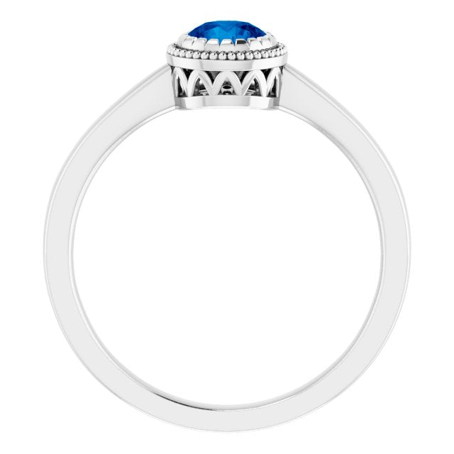 14K Gold Natural Blue Sapphire Milgrain Bezel-Set Solitaire Birthstone Ring - White Gold - view 2