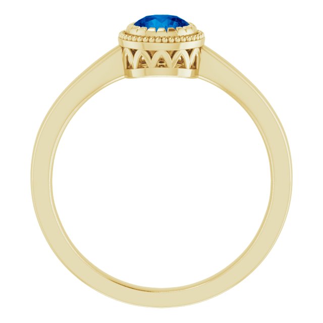 14K Gold Natural Blue Sapphire Milgrain Bezel-Set Solitaire Birthstone Ring - Yellow Gold - view 2