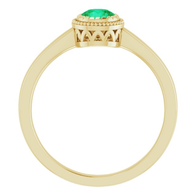 14K Gold Natural Emerald Milgrain Bezel-Set Solitaire Birthstone Ring - Yellow Gold - view 2