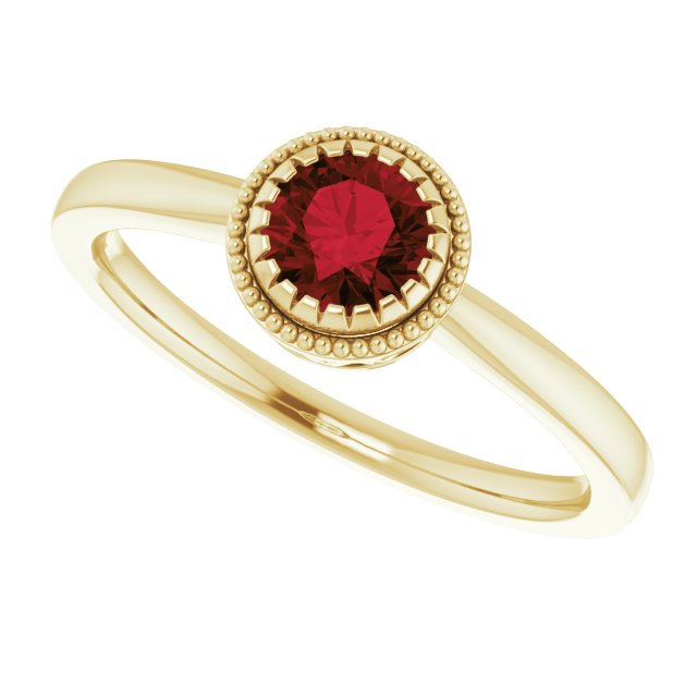 14K Gold Natural Garnet Milgrain Bezel-Set Solitaire Birthstone Ring - Yellow Gold - view 5