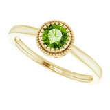 14K Gold Natural Peridot Milgrain Bezel-Set Solitaire Birthstone Ring - view 5