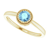 14K Gold Natural Aquamarine Milgrain Bezel-Set Solitaire Birthstone Ring - Yellow Gold - view 5