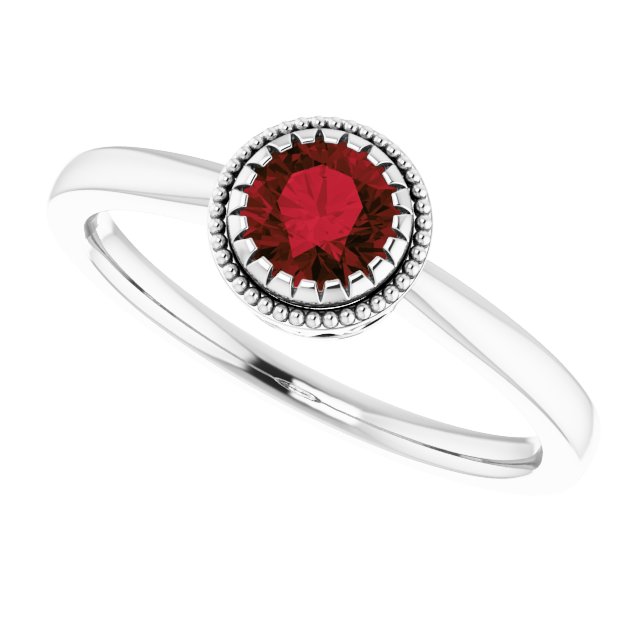 14K Gold Natural Garnet Milgrain Bezel-Set Solitaire Birthstone Ring - White Gold - view 5